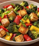 Ginger lime crispy tofu with roasted vegetables