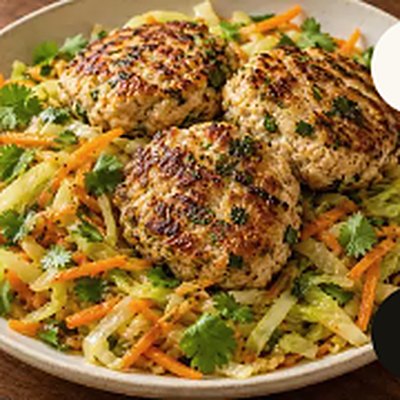 Lemongrass turkey patties, served in a white bowl